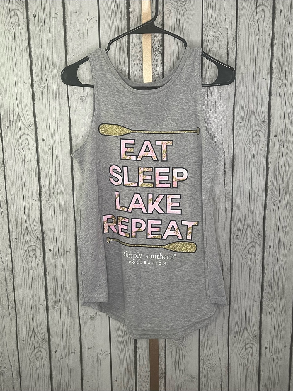 Simply Southern Eat Sleep Lake Repeat Graphic Tank Top Heather Gray S